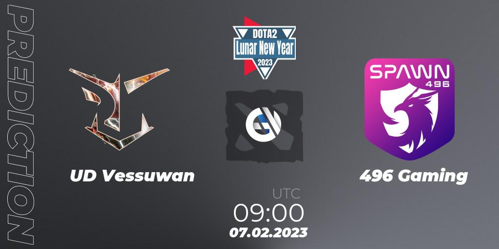 Prognose für das Spiel UD Vessuwan VS 496 Gaming. 07.02.23. Dota 2 - Lunar New Year 2023