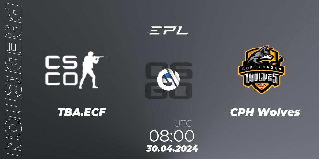 Prognose für das Spiel TBA.ECF VS CPH Wolves. 30.04.2024 at 08:00. Counter-Strike (CS2) - European Pro League Season 17: Division 2
