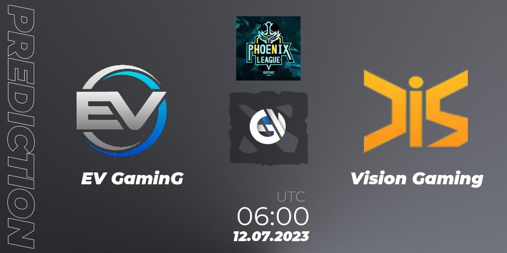 Prognose für das Spiel EV GaminG VS Vision Gaming. 12.07.23. Dota 2 - Dota 2 Phoenix League