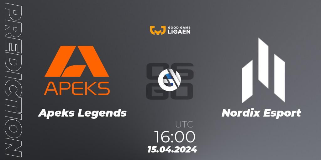 Prognose für das Spiel Apeks Legends VS Nordix Esport. 15.04.24. CS2 (CS:GO) - Good Game-ligaen Spring 2024