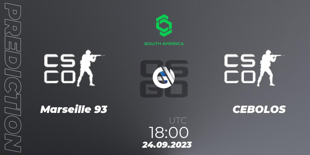 Prognose für das Spiel Marseille 93 VS CEBOLOS. 24.09.2023 at 18:00. Counter-Strike (CS2) - CCT South America Series #12: Open Qualifier
