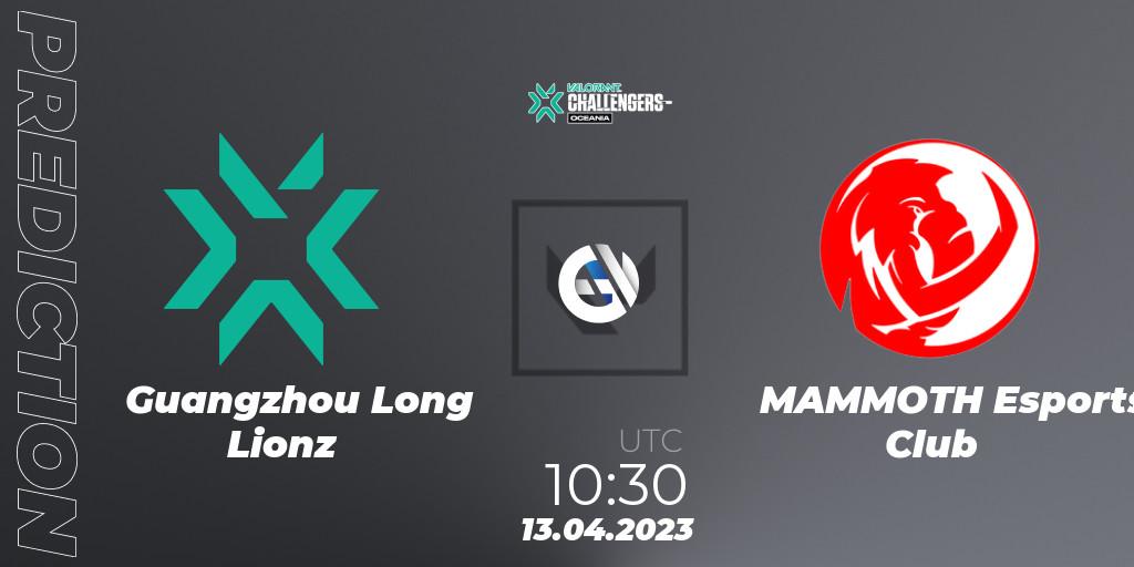 Prognose für das Spiel Guangzhou Long Lionz VS MAMMOTH Esports Club. 13.04.2023 at 10:30. VALORANT - VALORANT Challengers 2023: Oceania Split 2 - Group Stage