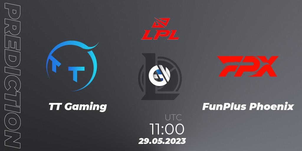 Prognose für das Spiel TT Gaming VS FunPlus Phoenix. 29.05.2023 at 12:05. LoL - LPL Summer 2023 Regular Season