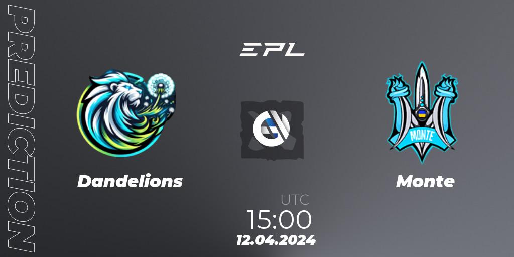 Prognose für das Spiel Dandelions VS Monte. 12.04.2024 at 15:00. Dota 2 - European Pro League Season 17