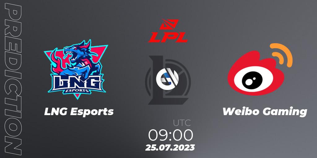Prognose für das Spiel LNG Esports VS Weibo Gaming. 25.07.2023 at 09:00. LoL - LPL Summer 2023 - Playoffs
