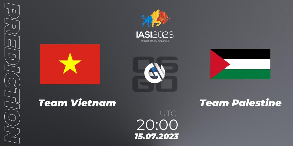 Prognose für das Spiel Team Vietnam VS Team Palestine. 15.07.2023 at 18:20. Counter-Strike (CS2) - IESF Asian Championship 2023