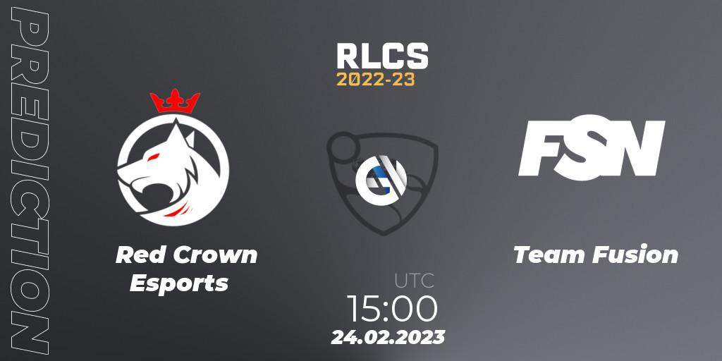 Prognose für das Spiel Red Crown Esports VS Team Fusion. 24.02.23. Rocket League - RLCS 2022-23 - Winter: Sub-Saharan Africa Regional 3 - Winter Invitational