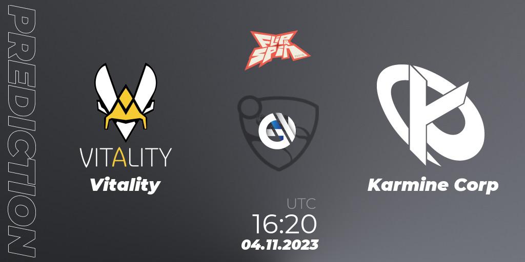 Prognose für das Spiel Vitality VS Karmine Corp. 04.11.2023 at 16:25. Rocket League - Flip & Spin - Finals