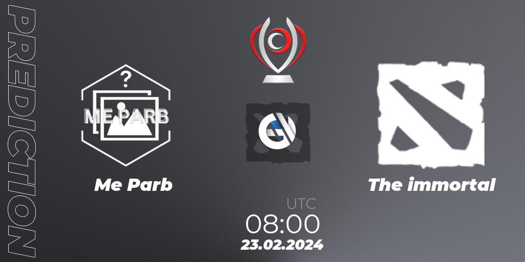 Prognose für das Spiel Me Parb VS The immortal. 23.02.2024 at 08:00. Dota 2 - Opus League