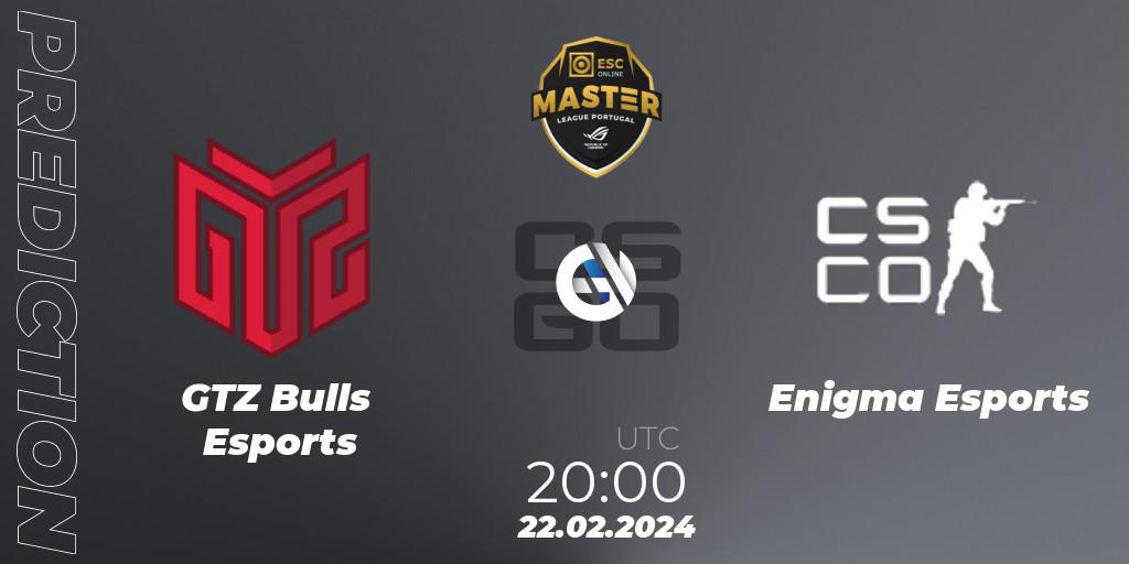 Prognose für das Spiel GTZ Bulls Esports VS Enigma Esports. 22.02.24. CS2 (CS:GO) - Master League Portugal Season 13: Closed Qualifier