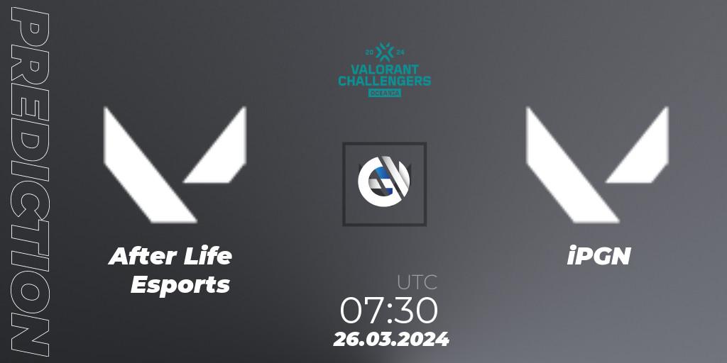 Prognose für das Spiel After Life Esports VS iPGN. 26.03.2024 at 07:30. VALORANT - VALORANT Challengers 2024 Oceania: Split 1