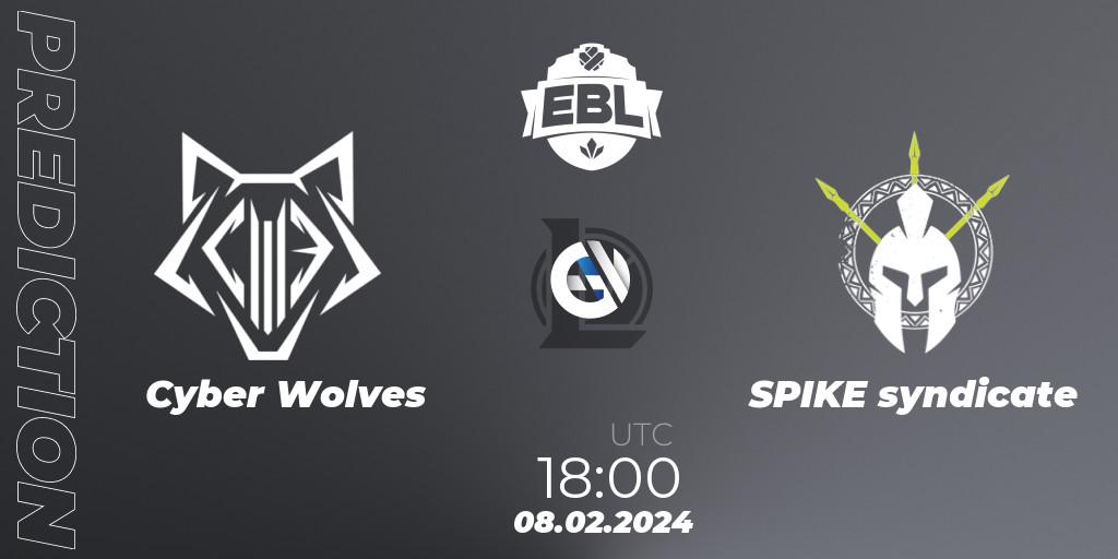 Prognose für das Spiel Cyber Wolves VS SPIKE syndicate. 08.02.24. LoL - Esports Balkan League Season 14