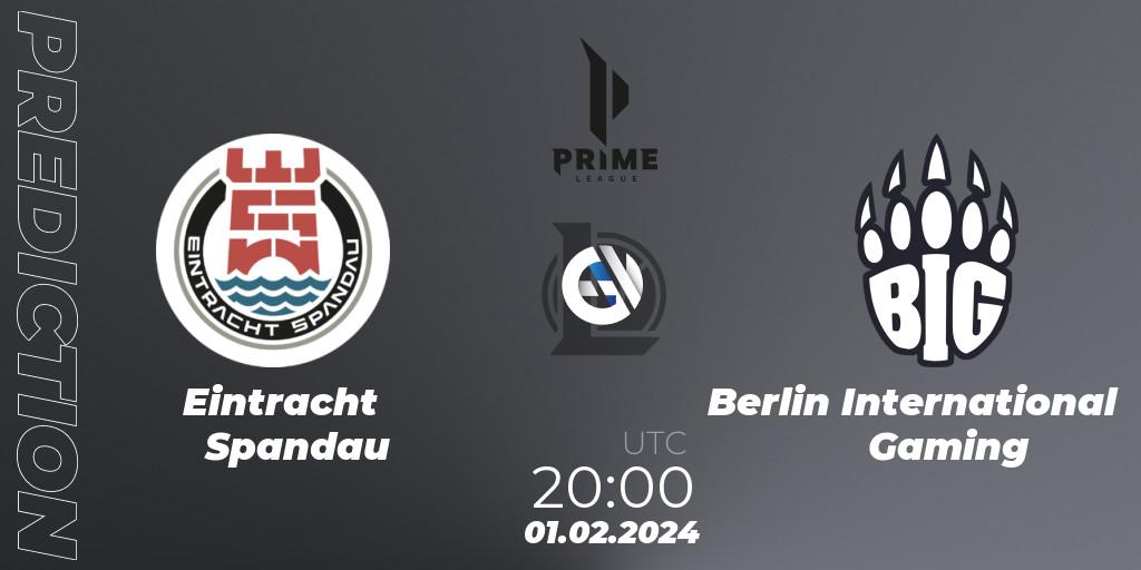 Prognose für das Spiel Eintracht Spandau VS Berlin International Gaming. 01.02.2024 at 19:00. LoL - Prime League Spring 2024 - Group Stage