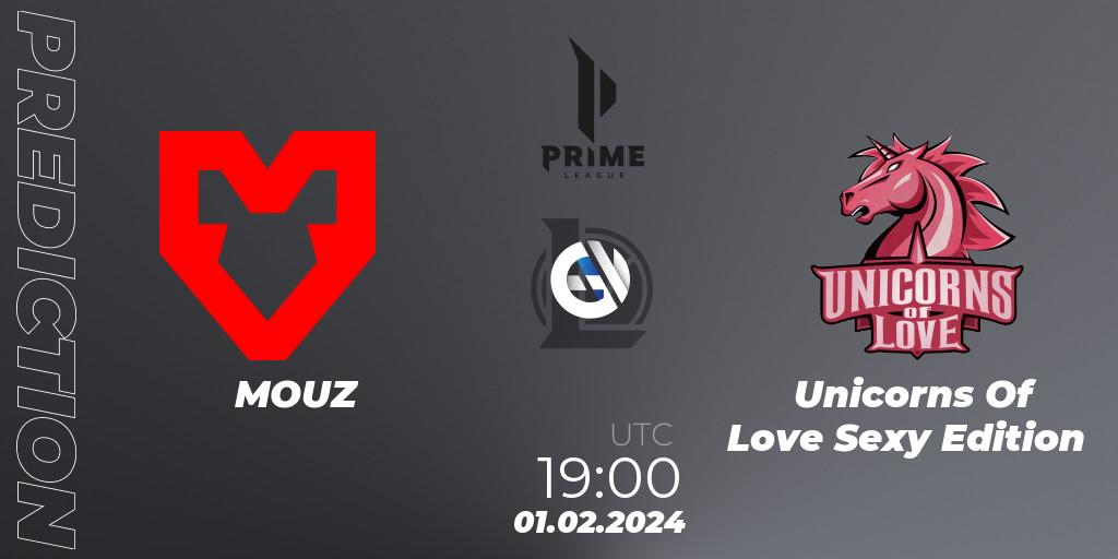 Prognose für das Spiel MOUZ VS Unicorns Of Love Sexy Edition. 01.02.2024 at 20:00. LoL - Prime League Spring 2024 - Group Stage