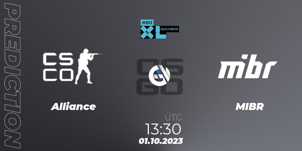 Prognose für das Spiel Alliance VS MIBR. 01.10.2023 at 13:30. Counter-Strike (CS2) - XL Games 2023