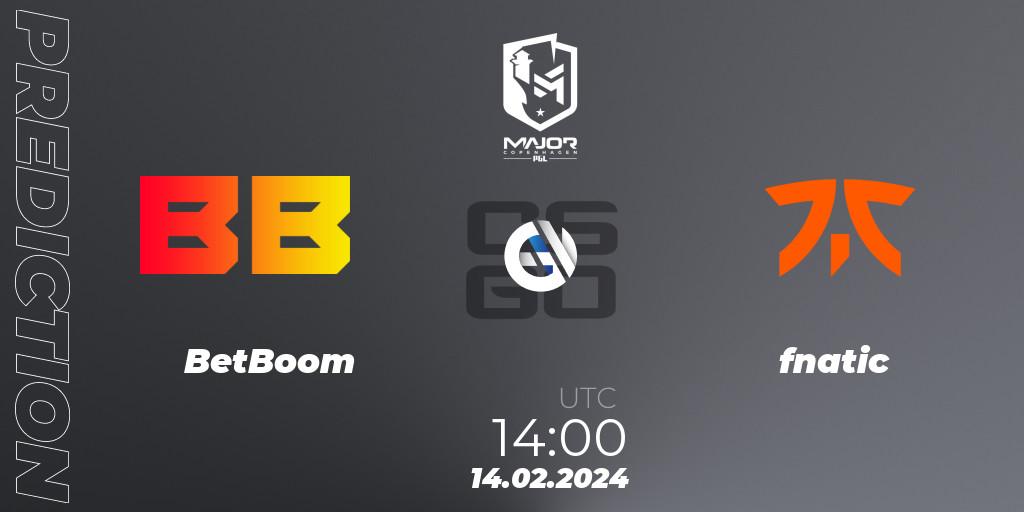 Prognose für das Spiel BetBoom VS fnatic. 14.02.24. CS2 (CS:GO) - PGL CS2 Major Copenhagen 2024 Europe RMR