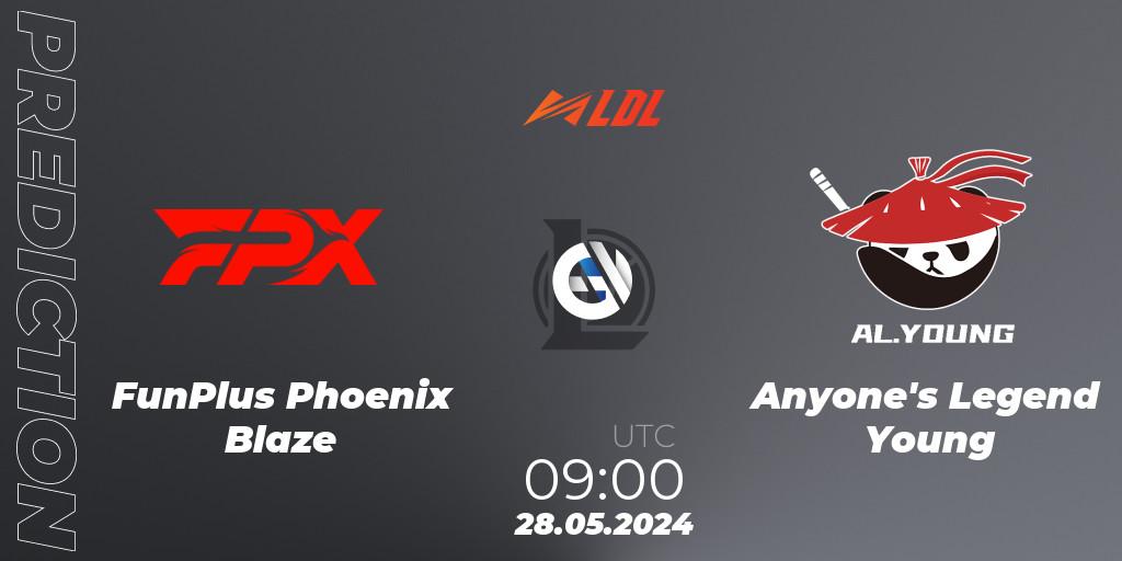 Prognose für das Spiel FunPlus Phoenix Blaze VS Anyone's Legend Young. 28.05.2024 at 09:00. LoL - LDL 2024 - Stage 3