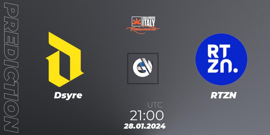 Prognose für das Spiel Dsyre VS RTZN. 28.01.2024 at 21:10. VALORANT - VALORANT Challengers 2024 Italy: Rinascimento Split 1