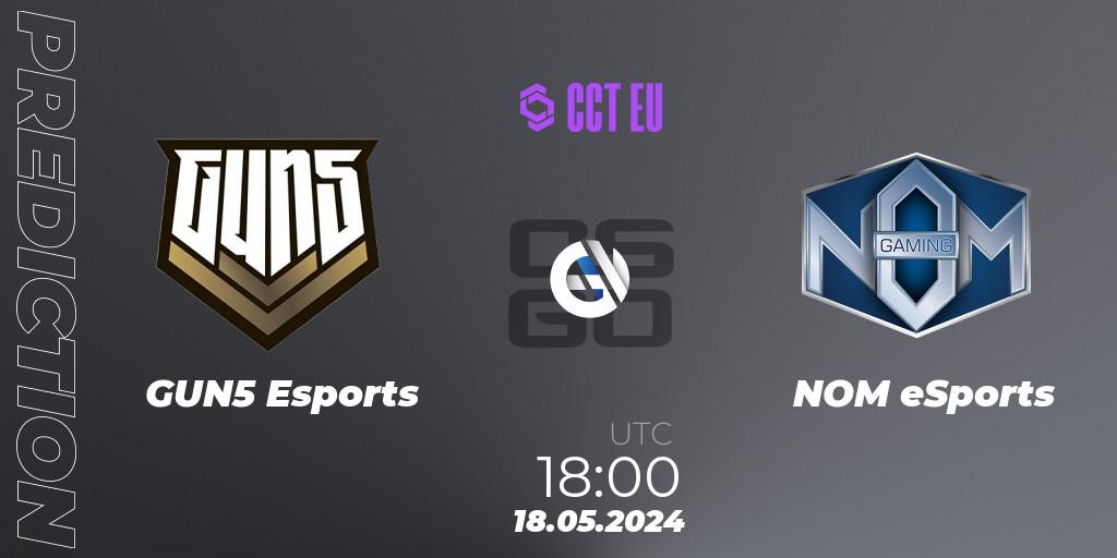 Prognose für das Spiel GUN5 Esports VS NOM eSports. 18.05.2024 at 18:00. Counter-Strike (CS2) - CCT Season 2 Europe Series 4 Closed Qualifier