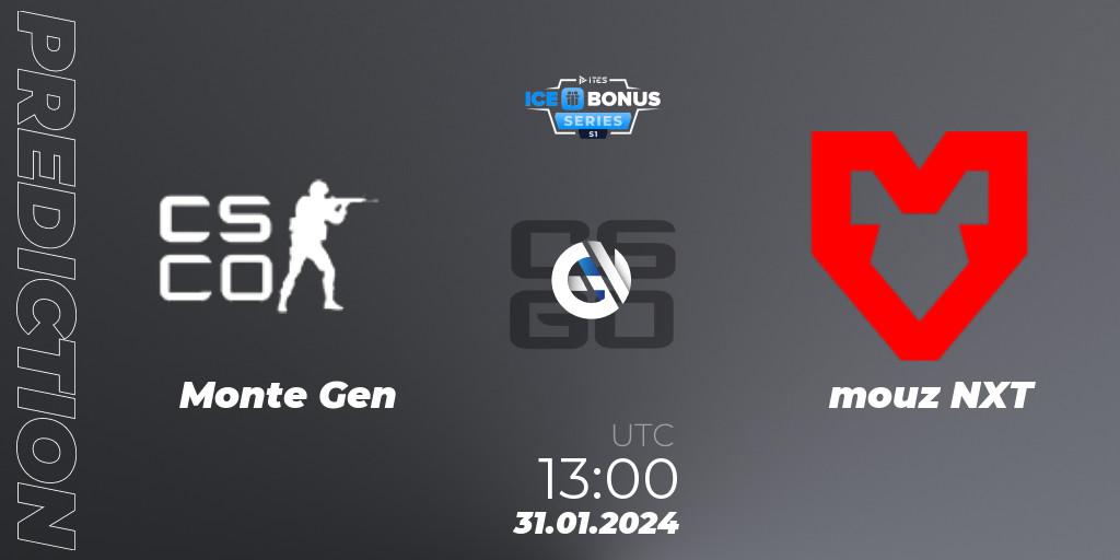 Prognose für das Spiel Monte Gen VS mouz NXT. 31.01.2024 at 13:00. Counter-Strike (CS2) - IceBonus Series #1
