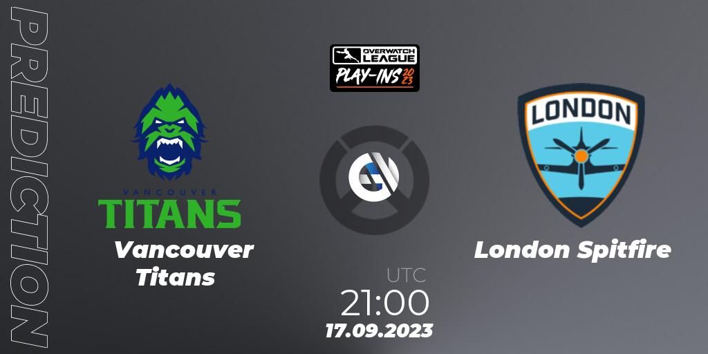 Prognose für das Spiel Vancouver Titans VS London Spitfire. 17.09.23. Overwatch - Overwatch League 2023 - Play-Ins