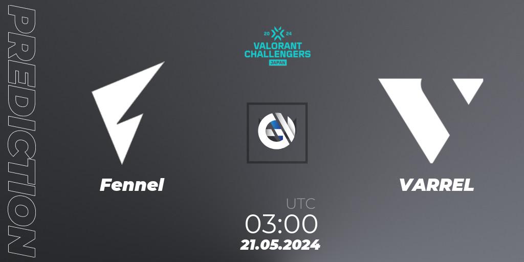 Prognose für das Spiel Fennel VS VARREL. 21.05.2024 at 03:00. VALORANT - VALORANT Challengers Japan 2024: Split 2