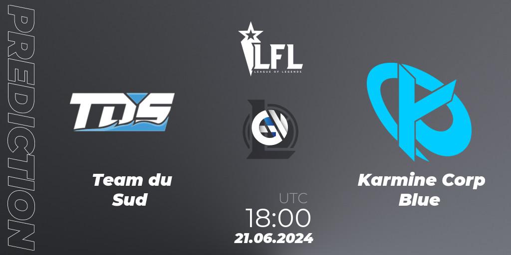 Prognose für das Spiel Team du Sud VS Karmine Corp Blue. 21.06.2024 at 18:00. LoL - LFL Summer 2024