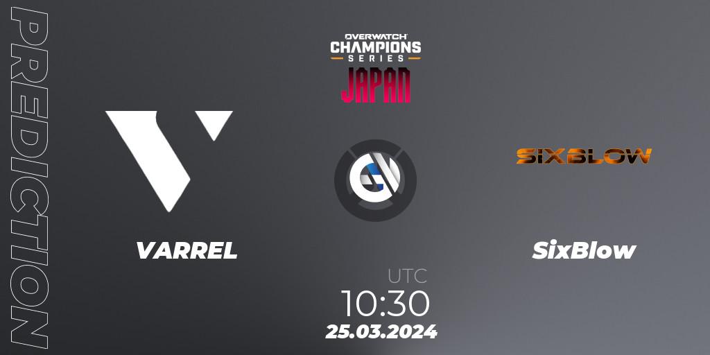 Prognose für das Spiel VARREL VS SixBlow. 02.04.2024 at 09:00. Overwatch - Overwatch Champions Series 2024 - Stage 1 Japan