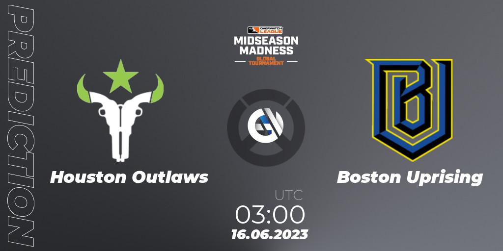 Prognose für das Spiel Houston Outlaws VS Boston Uprising. 16.06.23. Overwatch - Overwatch League 2023 - Midseason Madness