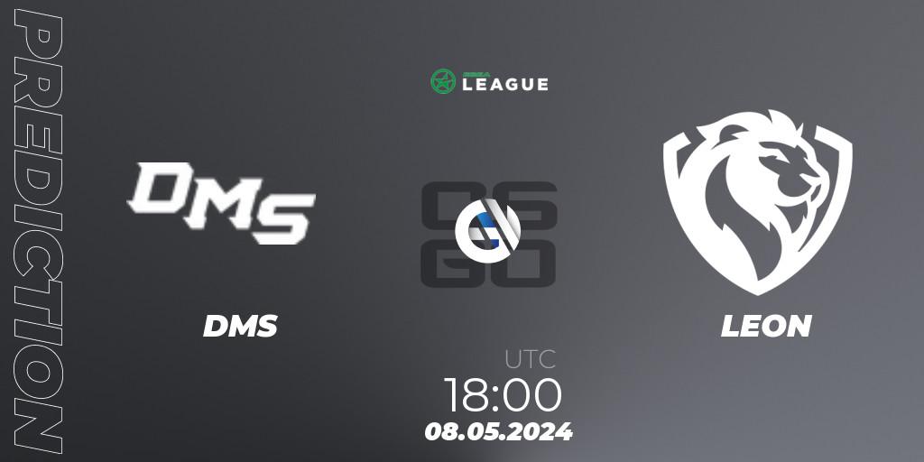 Prognose für das Spiel DMS VS LEON. 08.05.2024 at 18:00. Counter-Strike (CS2) - ESEA Season 49: Advanced Division - Europe