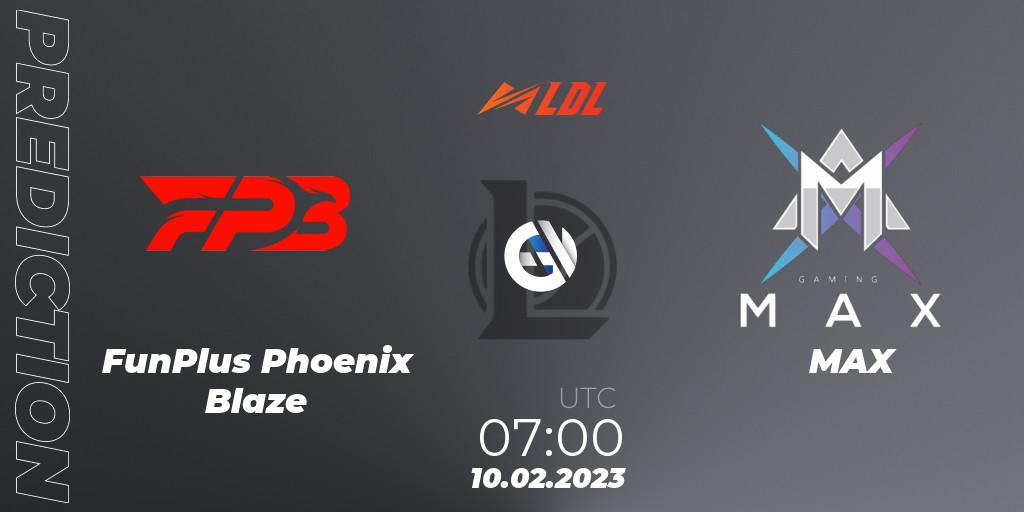 Prognose für das Spiel FunPlus Phoenix Blaze VS MAX. 10.02.23. LoL - LDL 2023 - Swiss Stage
