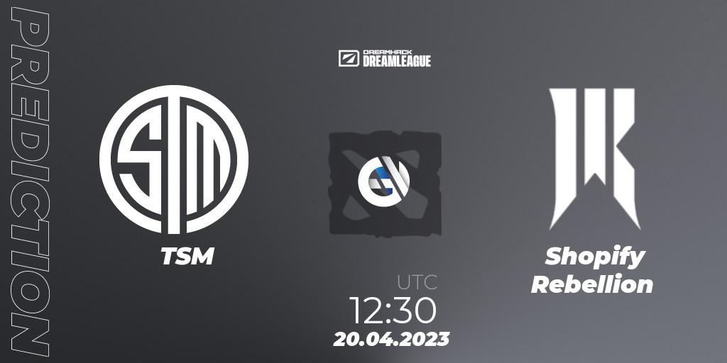 Prognose für das Spiel TSM VS Shopify Rebellion. 20.04.23. Dota 2 - DreamLeague Season 19 - Group Stage 2