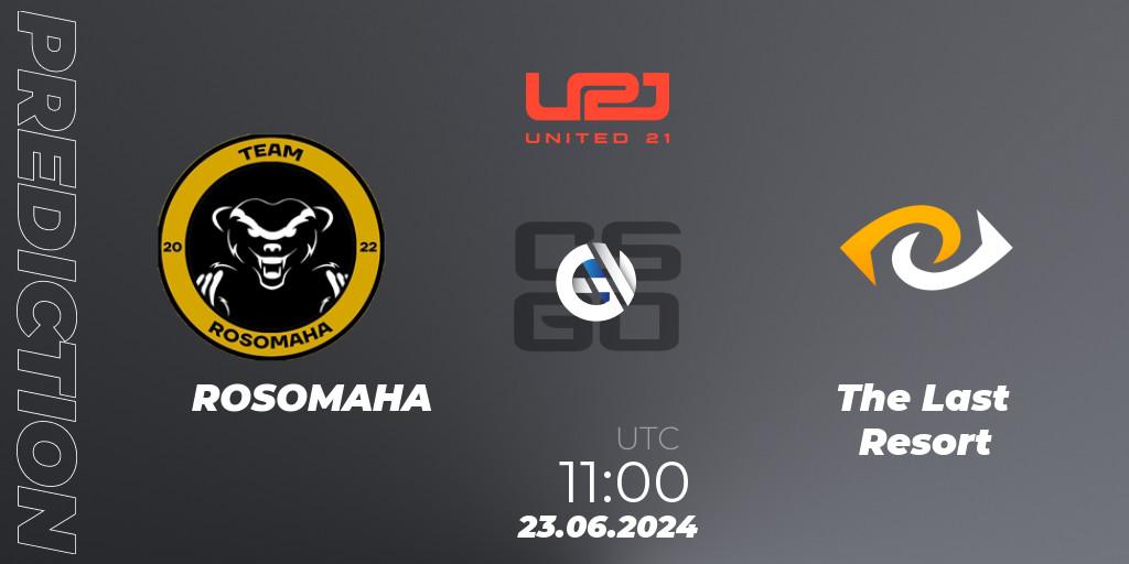 Prognose für das Spiel ROSOMAHA VS The Last Resort. 23.06.2024 at 11:00. Counter-Strike (CS2) - United21 Season 17