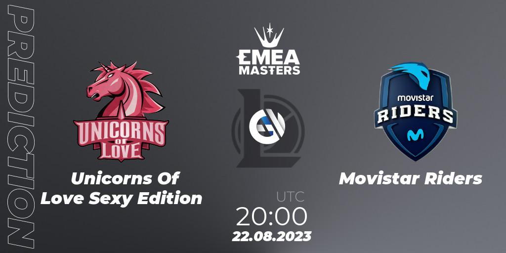Prognose für das Spiel Unicorns Of Love Sexy Edition VS Movistar Riders. 22.08.2023 at 20:00. LoL - EMEA Masters Summer 2023