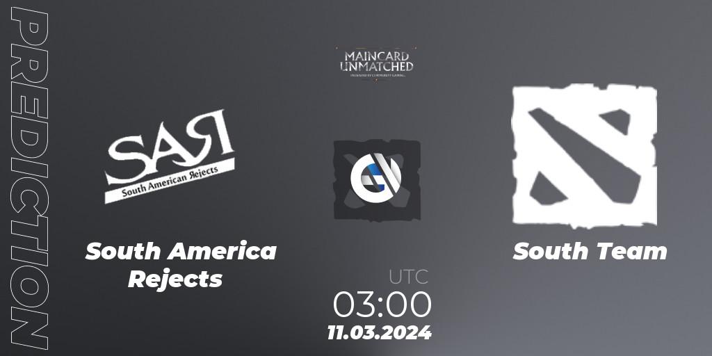 Prognose für das Spiel South America Rejects VS South Team. 11.03.24. Dota 2 - Maincard Unmatched - March