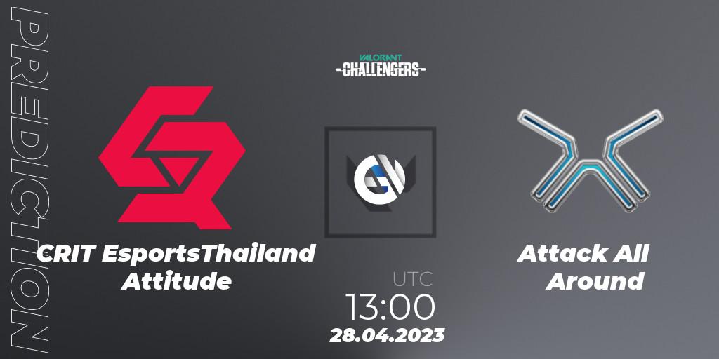 Prognose für das Spiel CRIT EsportsThailand Attitude VS Attack All Around. 28.04.2023 at 13:00. VALORANT - VALORANT Challengers 2023: Thailand Split 2 - Regular Season