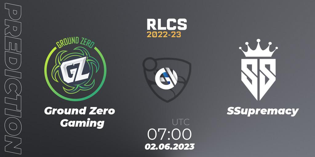Prognose für das Spiel Ground Zero Gaming VS SSupremacy. 02.06.2023 at 07:00. Rocket League - RLCS 2022-23 - Spring: Oceania Regional 3 - Spring Invitational