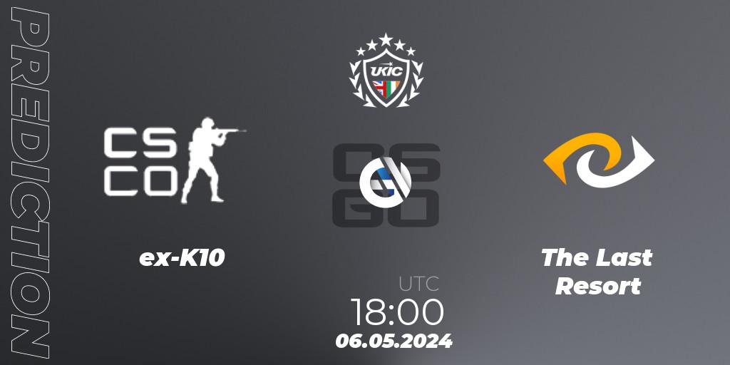Prognose für das Spiel ex-K10 VS The Last Resort. 06.05.2024 at 18:00. Counter-Strike (CS2) - UKIC League Season 2: Division 1