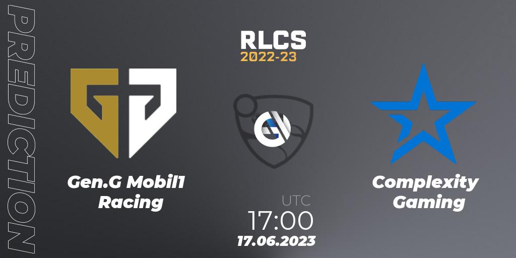 Prognose für das Spiel Gen.G Mobil1 Racing VS Complexity Gaming. 17.06.2023 at 17:00. Rocket League - RLCS 2022-23 - Spring: North America Regional 3 - Spring Invitational