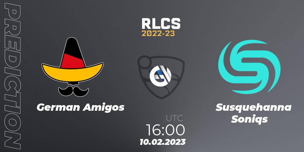 Prognose für das Spiel German Amigos VS Susquehanna Soniqs. 10.02.23. Rocket League - RLCS 2022-23 - Winter: Europe Regional 2 - Winter Cup