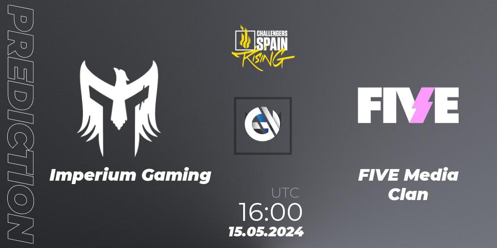 Prognose für das Spiel Imperium Gaming VS FIVE Media Clan. 15.05.2024 at 16:00. VALORANT - VALORANT Challengers 2024 Spain: Rising Split 2