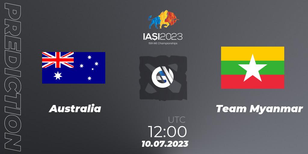 Prognose für das Spiel Australia VS Team Myanmar. 10.07.23. Dota 2 - Gamers8 IESF Asian Championship 2023