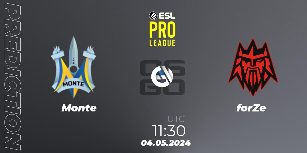 Prognose für das Spiel Monte VS forZe. 04.05.24. CS2 (CS:GO) - ESL Pro League Season 19