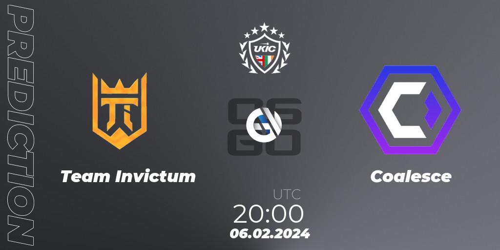 Prognose für das Spiel Team Invictum VS Coalesce. 06.02.2024 at 20:00. Counter-Strike (CS2) - UKIC League Season 1: Division 1