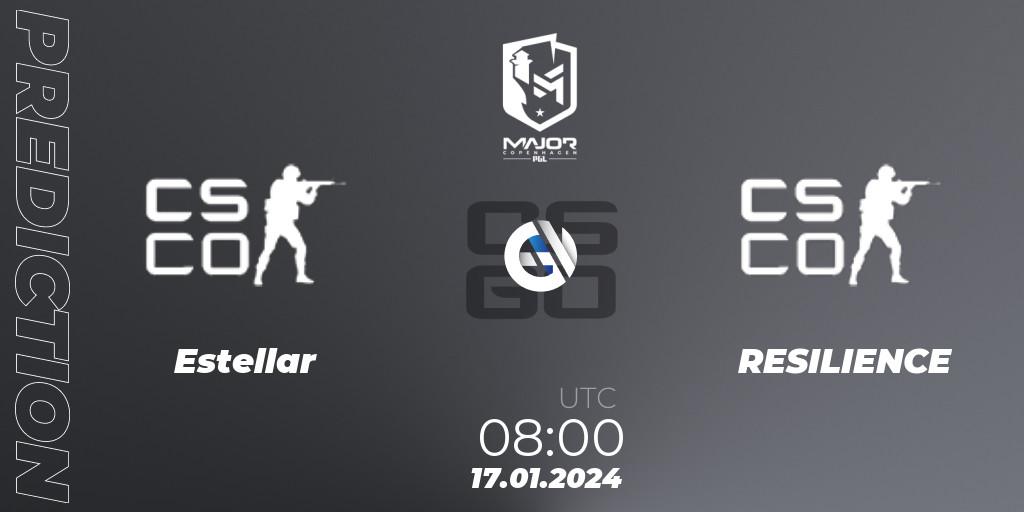 Prognose für das Spiel Estellar VS RESILIENCE. 17.01.2024 at 08:00. Counter-Strike (CS2) - PGL CS2 Major Copenhagen 2024 Asia RMR Open Qualifier