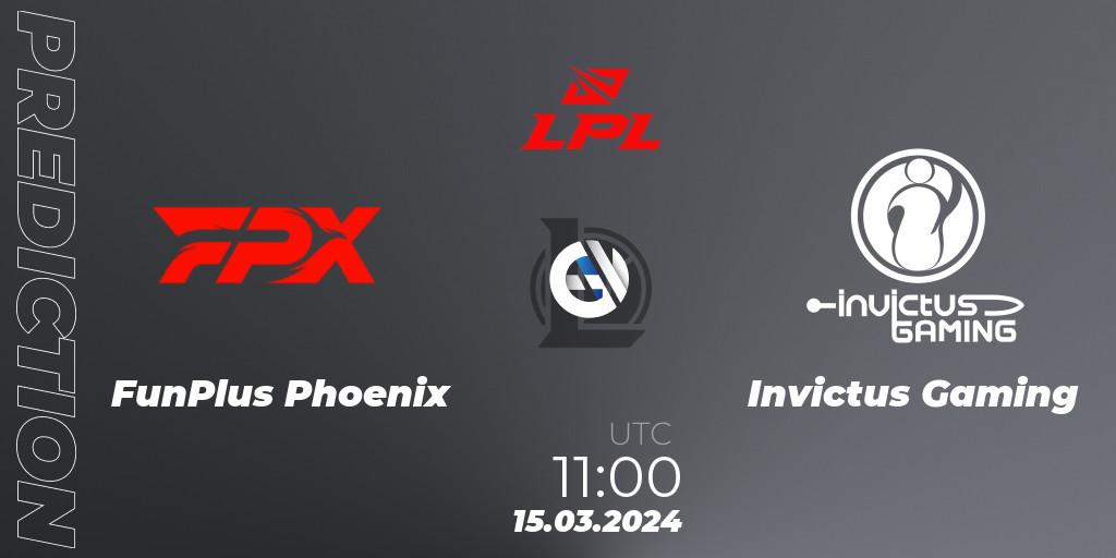 Prognose für das Spiel FunPlus Phoenix VS Invictus Gaming. 15.03.24. LoL - LPL Spring 2024 - Group Stage