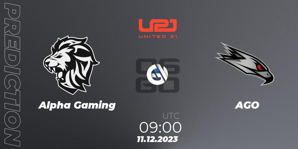 Prognose für das Spiel Alpha Gaming VS AGO. 11.12.23. CS2 (CS:GO) - United21 Season 9