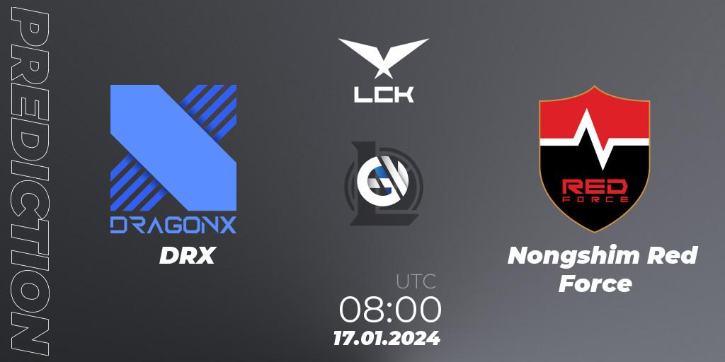 Prognose für das Spiel DRX VS Nongshim Red Force. 17.01.2024 at 08:15. LoL - LCK Spring 2024 - Group Stage