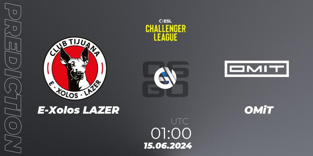 Prognose für das Spiel E-Xolos LAZER VS OMiT. 17.06.2024 at 01:00. Counter-Strike (CS2) - ESL Challenger League Season 47 Relegation: North America