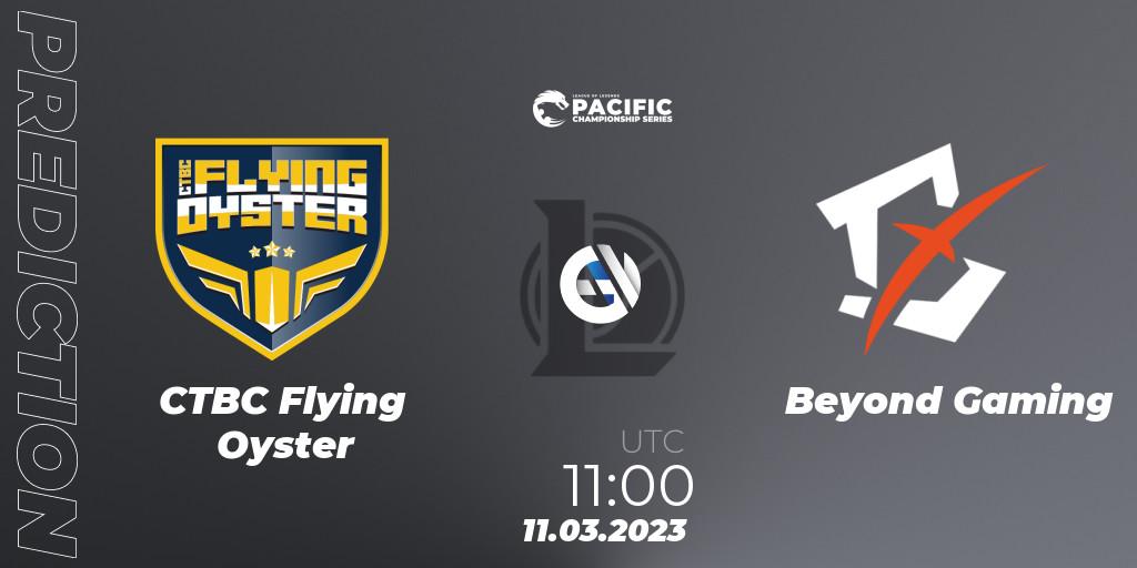 Prognose für das Spiel CTBC Flying Oyster VS Beyond Gaming. 11.03.2023 at 11:00. LoL - PCS Spring 2023 - Group Stage